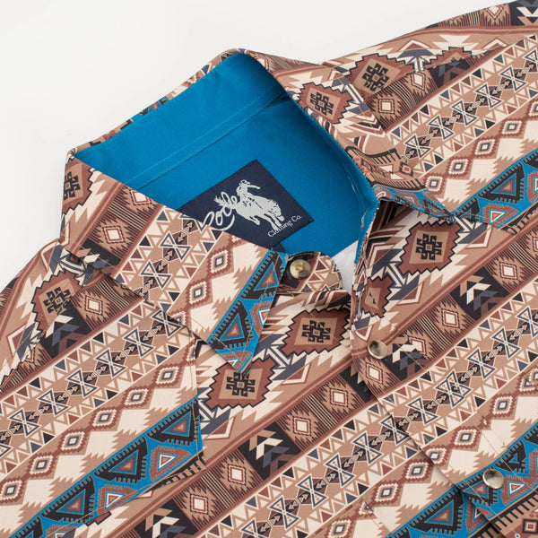 Rodeo Men's Western Pearl Snap Aztec Print Shirt - Broken horn