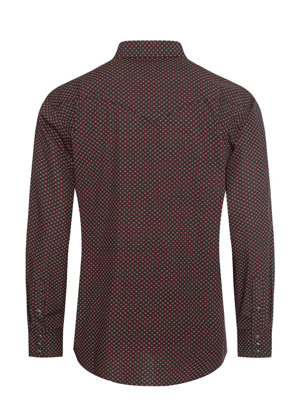 Men's Western Pearl Snap Print Shirt - Broken horn