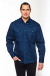 Rodeo Men's Western Solid Cotton Twill Snap Shirt - Navy - Broken horn