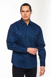Rodeo Men's Western Solid Cotton Twill Snap Shirt - Navy - Broken horn
