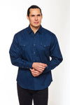 Rodeo Men's Western Solid Cotton Twill Snap Shirt - Navy - Broken horn