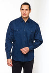 Rodeo Men's Western Solid Cotton Twill Snap Shirt - Navy - Broken horn