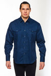 Rodeo Men's Western Solid Cotton Twill Snap Shirt - Navy - Broken horn