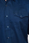 Rodeo Men's Western Solid Cotton Twill Snap Shirt - Navy - Broken horn