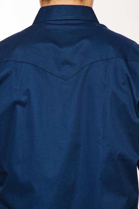 Rodeo Men's Western Solid Cotton Twill Snap Shirt - Navy - Broken horn
