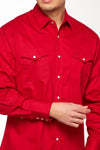 Rodeo Men's Western Solid Cotton Twill Snap Shirt - Red - Broken horn