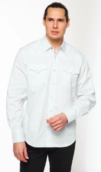Rodeo Men's Western Solid Cotton Twill Snap Shirt - White - Broken horn