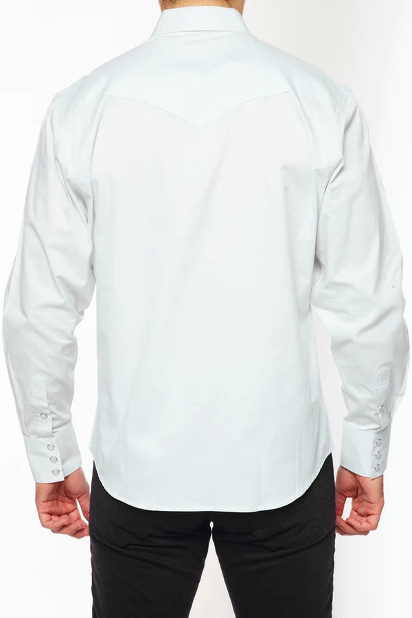 Rodeo Men's Western Solid Cotton Twill Snap Shirt - White - Broken horn