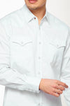 Rodeo Men's Western Solid Cotton Twill Snap Shirt - White - Broken horn