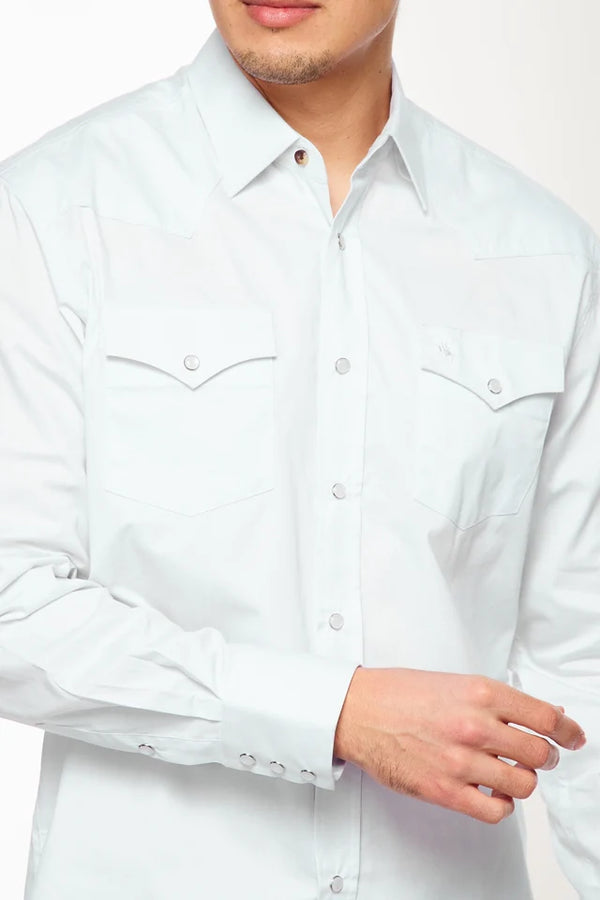 Rodeo Men's Western Solid Cotton Twill Snap Shirt - White - Broken horn