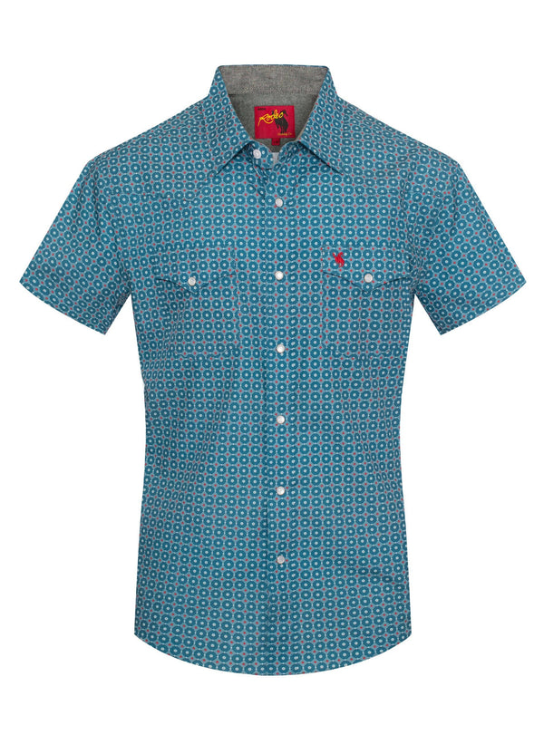 Rodeo Men's Short Sleeve Pearl Snap - Broken horn