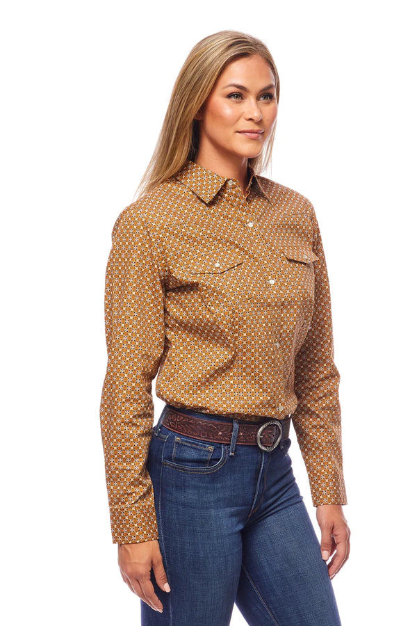 Rodeo Women Long Sleeve Brwon Snap Western Shirt - Broken horn