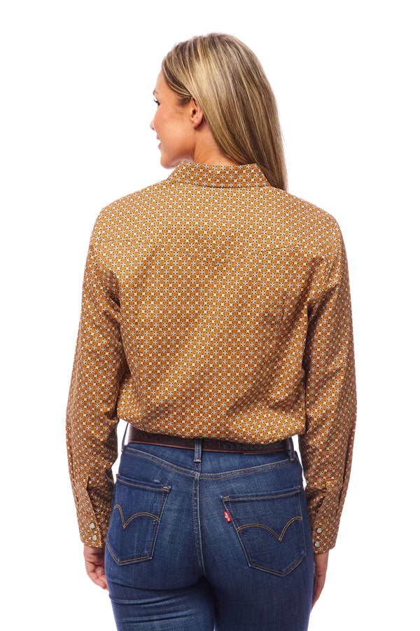 Rodeo Women Long Sleeve Brwon Snap Western Shirt - Broken horn