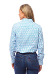 Rodeo Women Long SLeeve Blue & White Snap Western Shirt - Broken horn