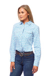 Rodeo Women Long SLeeve Blue & White Snap Western Shirt - Broken horn