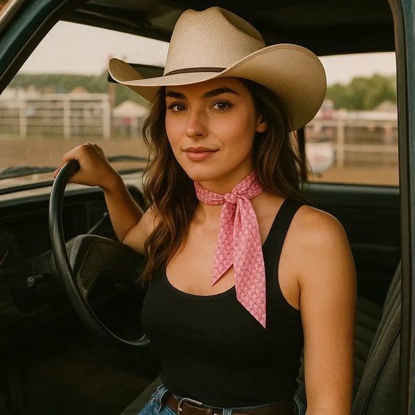 Pink Western Skinny Mini Wild Rag Scarf / Cowgirl Necktie - Broken horn