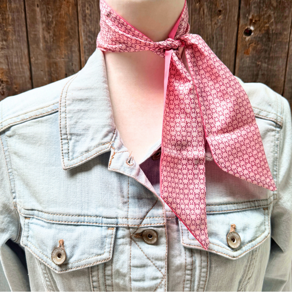 Pink Western Skinny Mini Wild Rag Scarf / Cowgirl Necktie - Broken horn