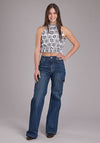 Roper Women Black & White Halter Neck - Broken horn