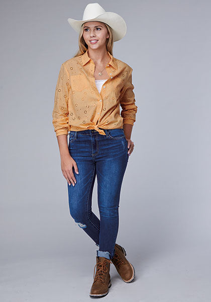 Roper Women Eyelet Western Blouse - Broken horn