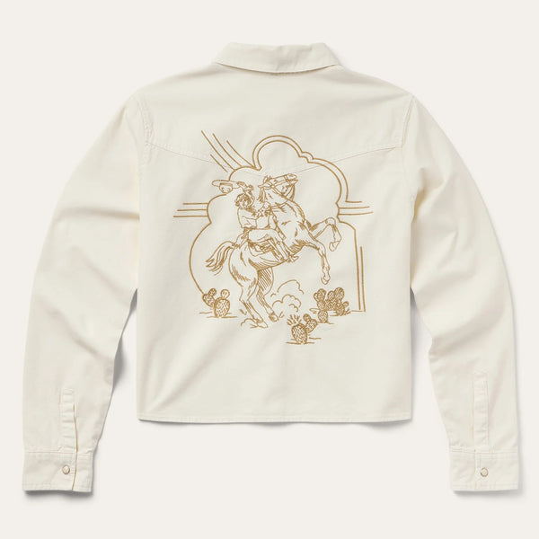 Stetson Women Cream Denim Crop Blouse - Broken horn