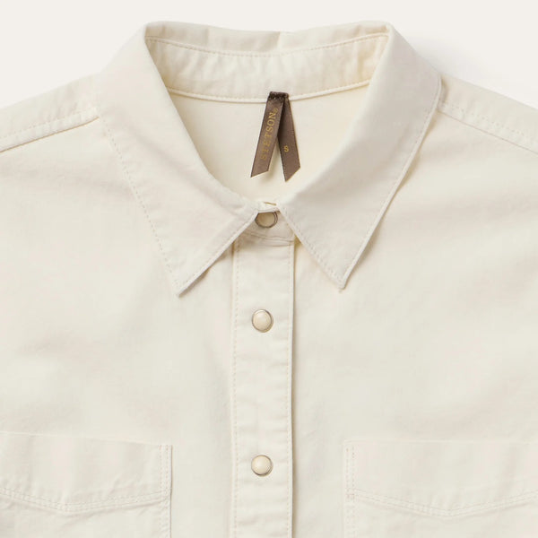 Stetson Women Cream Denim Crop Blouse - Broken horn