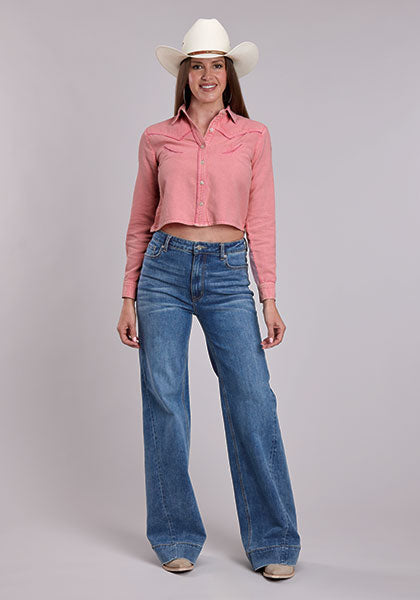 Roper Pink Cotton Cropped Blouse - Broken horn