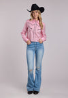 Roper Pink Cotton Western Blouse - Broken horn