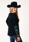 Roper Women Black Slub Knit Jersey Top - Broken horn