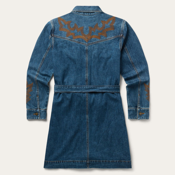Stetson Embroidered Stretch Denim Shirt Dress - Broken horn