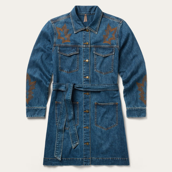 Stetson Embroidered Stretch Denim Shirt Dress - Broken horn