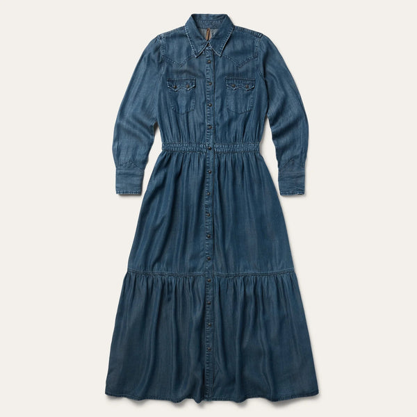 Stetson Western Denim Maxi Dress - Broken horn