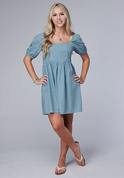 Roper Women Light Blue Denim Dress - Broken horn