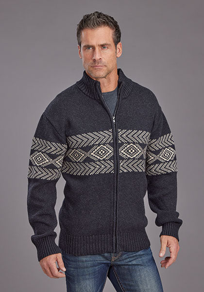 Stetson Men Aztec Border Wool Blend Cardigan - Broken horn