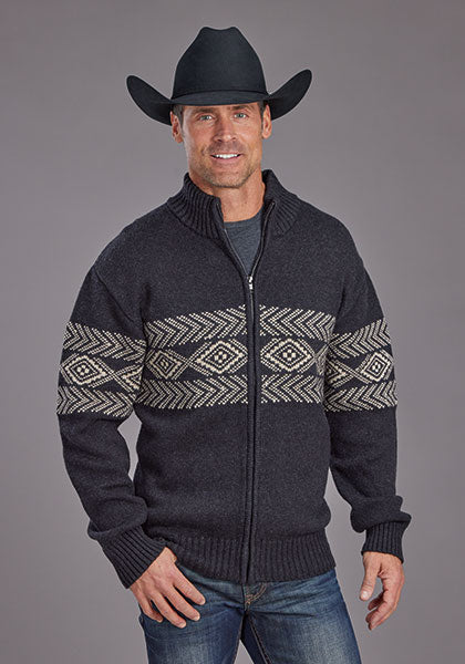 Stetson Men Aztec Border Wool Blend Cardigan - Broken horn