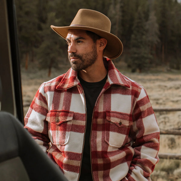 Stetson Mens Outerwear Lined Jacket Plaid Wool Blend Red - Broken horn