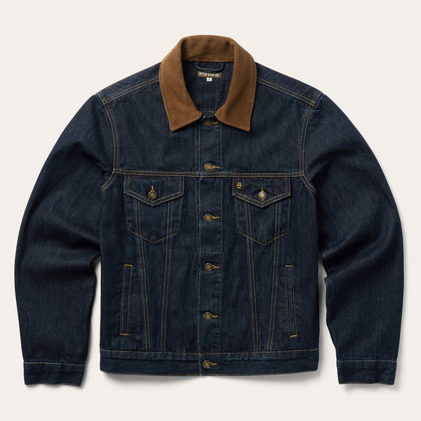 Stetson Suede Collar Raw Denim Jacket - Broken horn