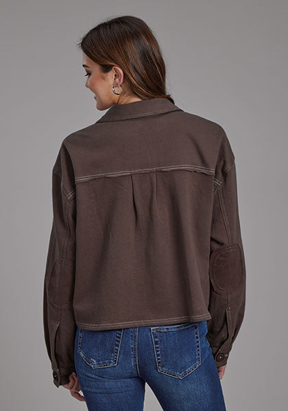 Roper Women Cotton Fleece Crop Jacket - Broken horn