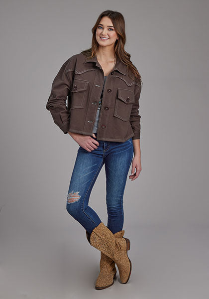 Roper Women Cotton Fleece Crop Jacket - Broken horn