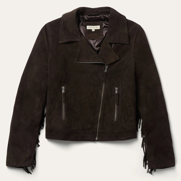 Steson Women Suede Fringe Motorcycle Jacket - Broken horn