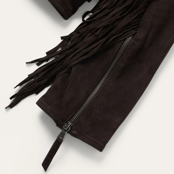 Steson Women Suede Fringe Motorcycle Jacket - Broken horn