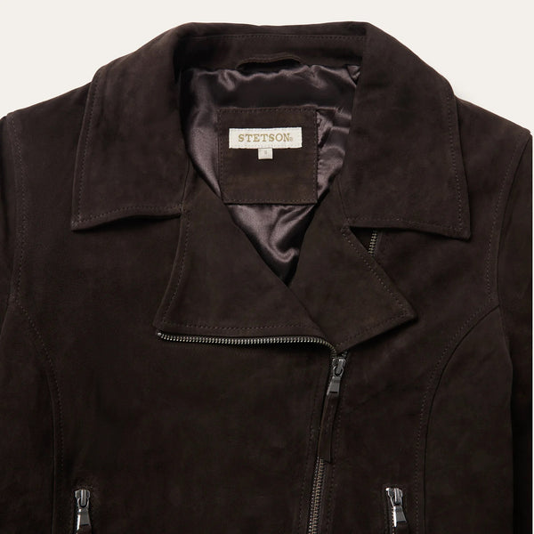Steson Women Suede Fringe Motorcycle Jacket - Broken horn