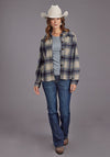 Stetson Women Blue Plaid Shirt Jacket - Broken horn