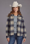 Stetson Women Blue Plaid Shirt Jacket - Broken horn