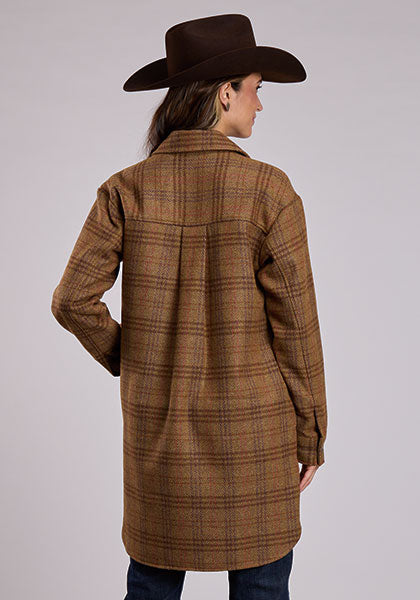 Stetson Women Brown Plaid Blanket Shirt Jacket - Broken horn