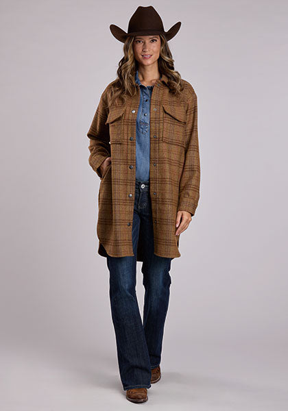 Stetson Women Brown Plaid Blanket Shirt Jacket - Broken horn