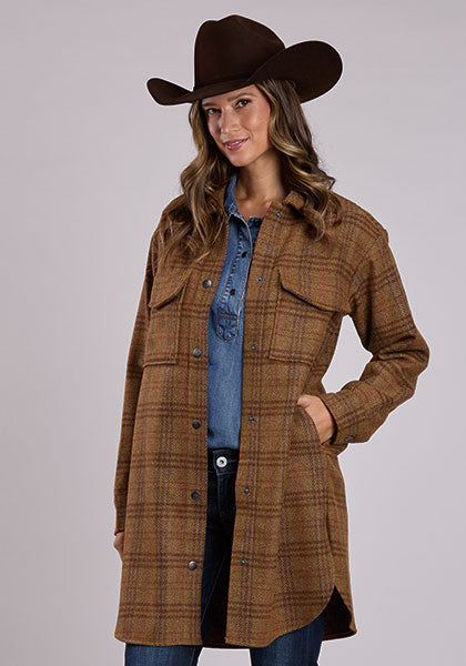 Stetson Women Brown Plaid Blanket Shirt Jacket - Broken horn