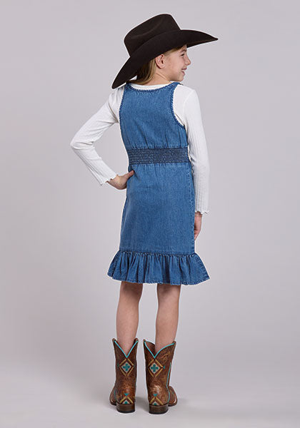 Roper Girl's Dark Blue Denim Tank Dress - Broken horn