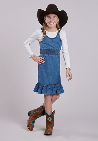 Roper Girl's Dark Blue Denim Tank Dress - Broken horn