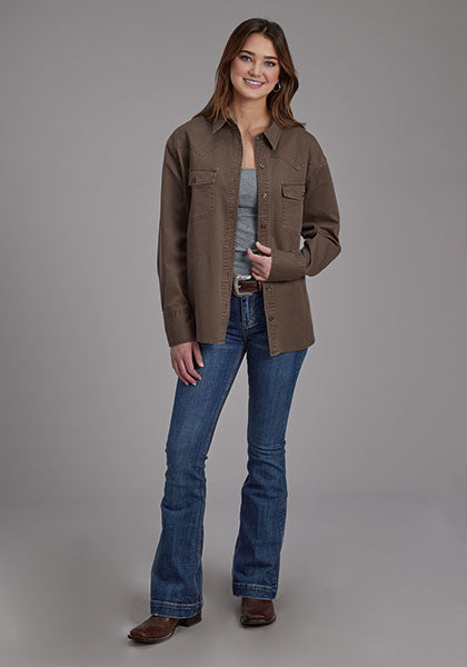 Roper Women Oversized Western Shirt Jacket - Broken horn