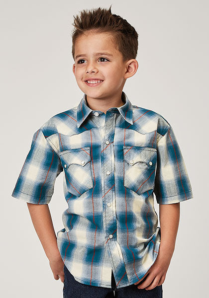 Roper Boy Performance Snap Plaid - Broken horn